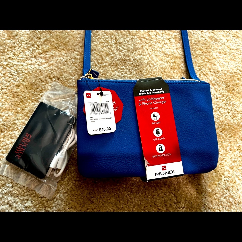 Safe Keeper Blue Crossbody Purse With PHONE CHARGER